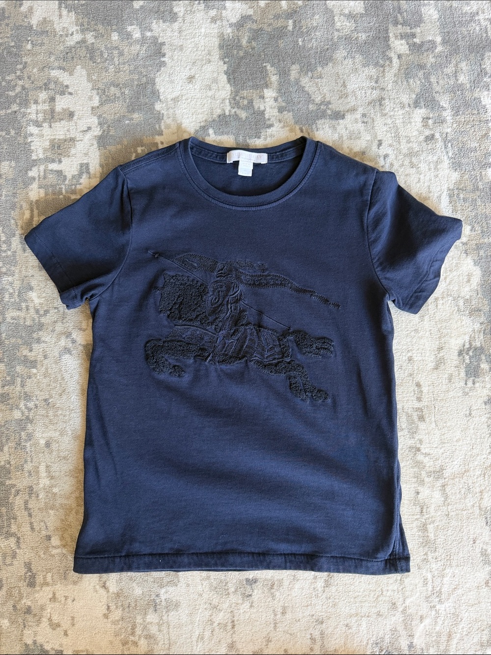 Burberry Boy’s Navy Short Sleeve Tee with Embroidered Equestrian Motif, Size 8